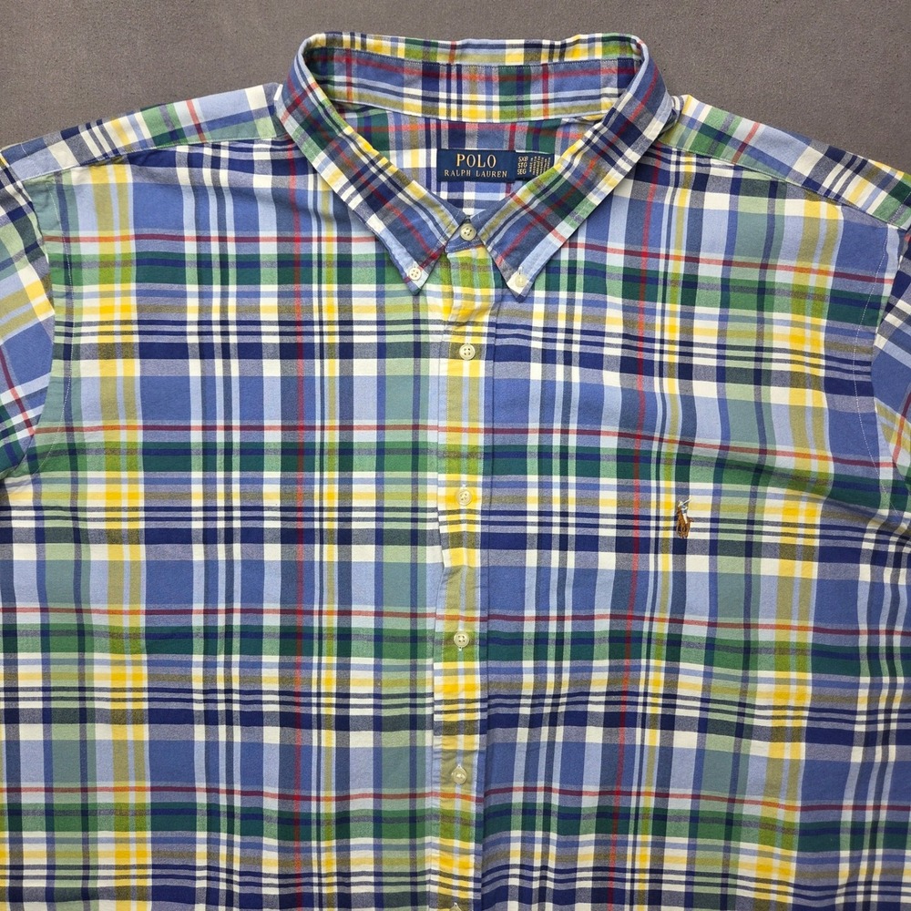 Polo Ralph Lauren Mens 5XB Plaid Short Sleeve Button Down Shirt Blue Green Multi